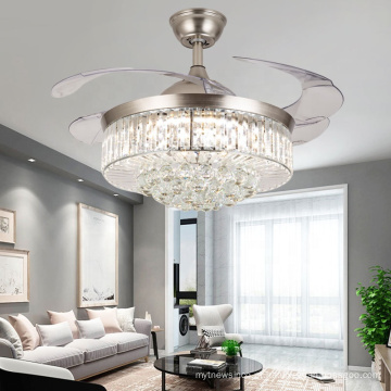 Ventilador de teto moderno Golden Crystal Chandelier com lâmpada de luz